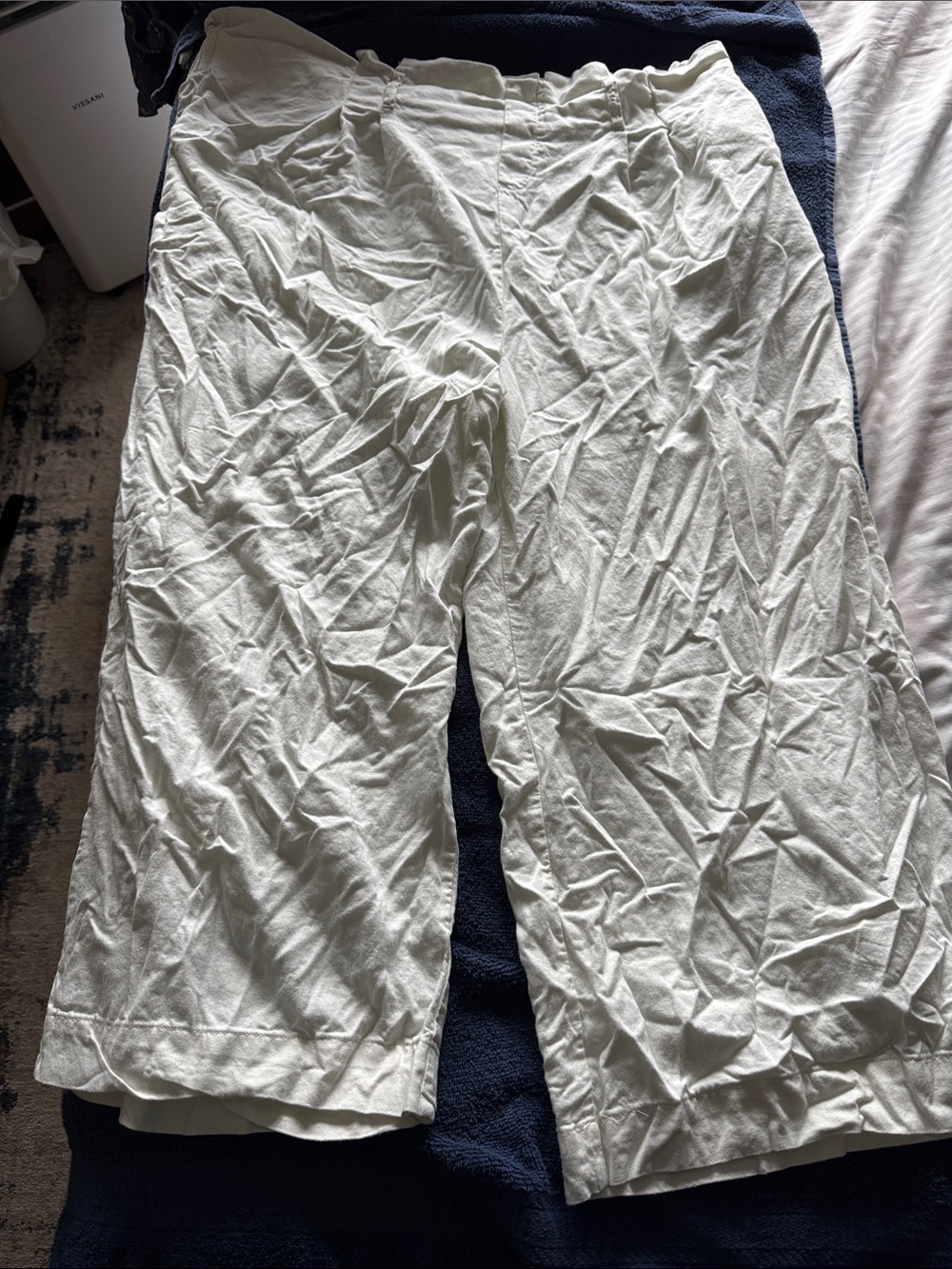 Wide Leg Cotton-Blend Pants in Off-White